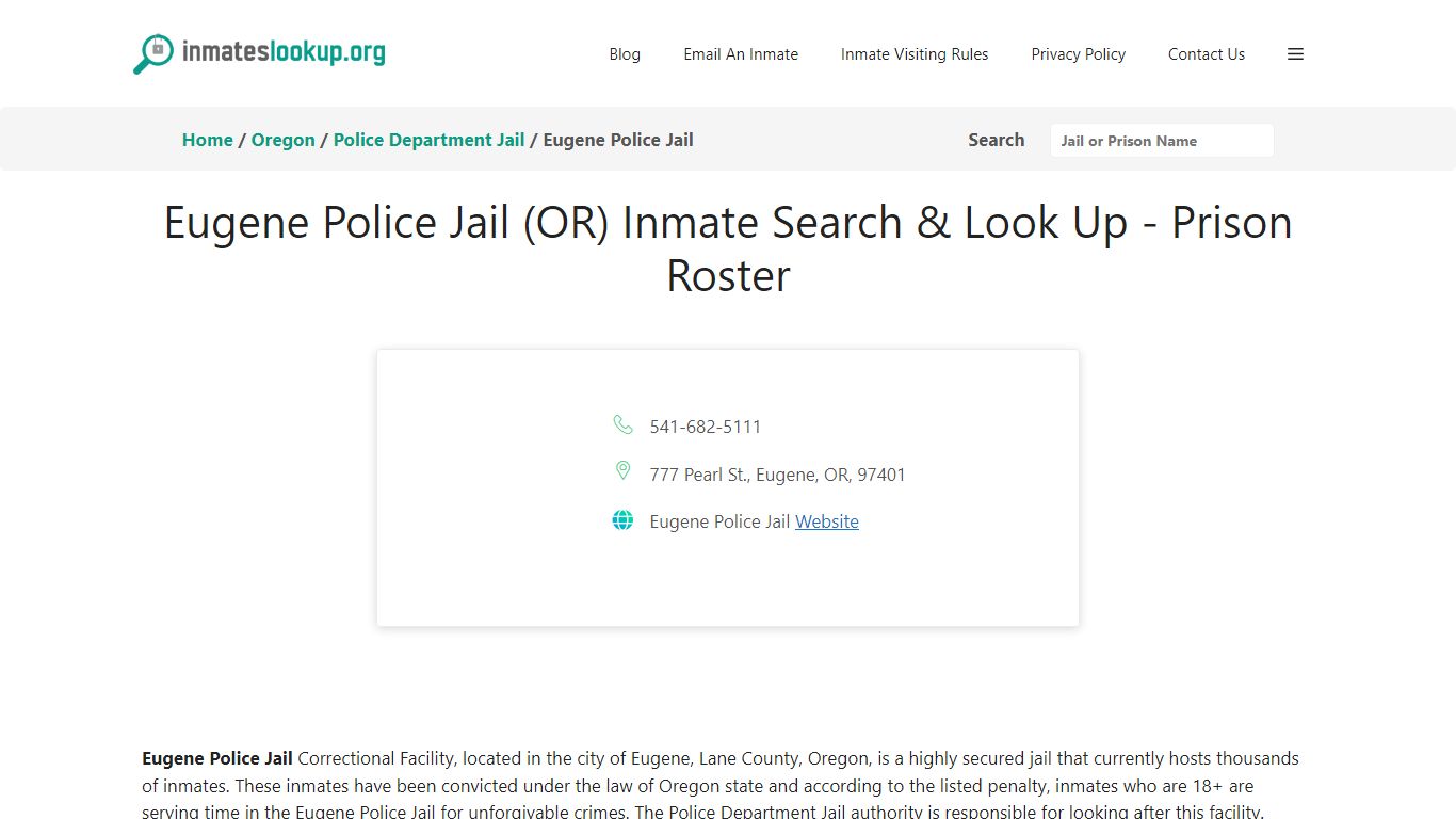 Eugene Police Jail (OR) Inmate Search & Look Up - Prison Roster